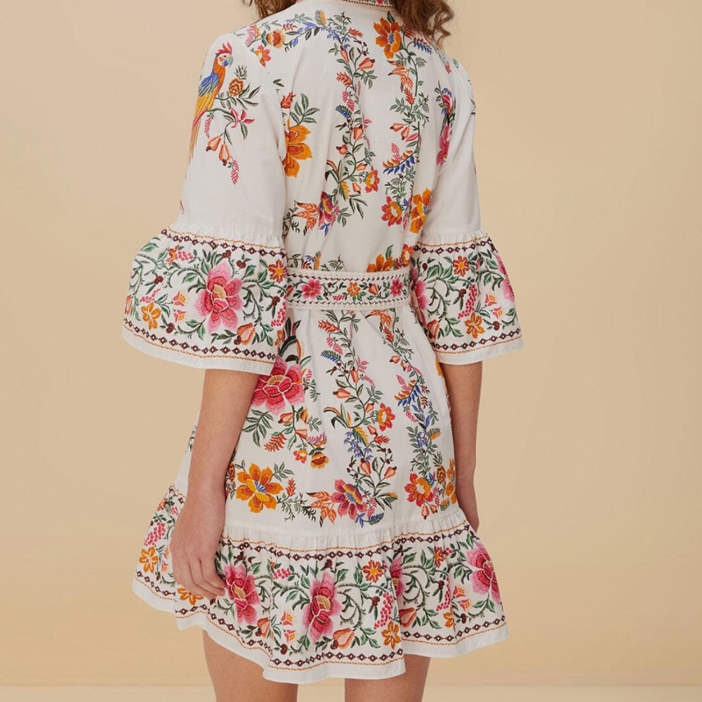 FARM Rio Off-White Delicate Forest Scarves Organic Cotton Mini Dress